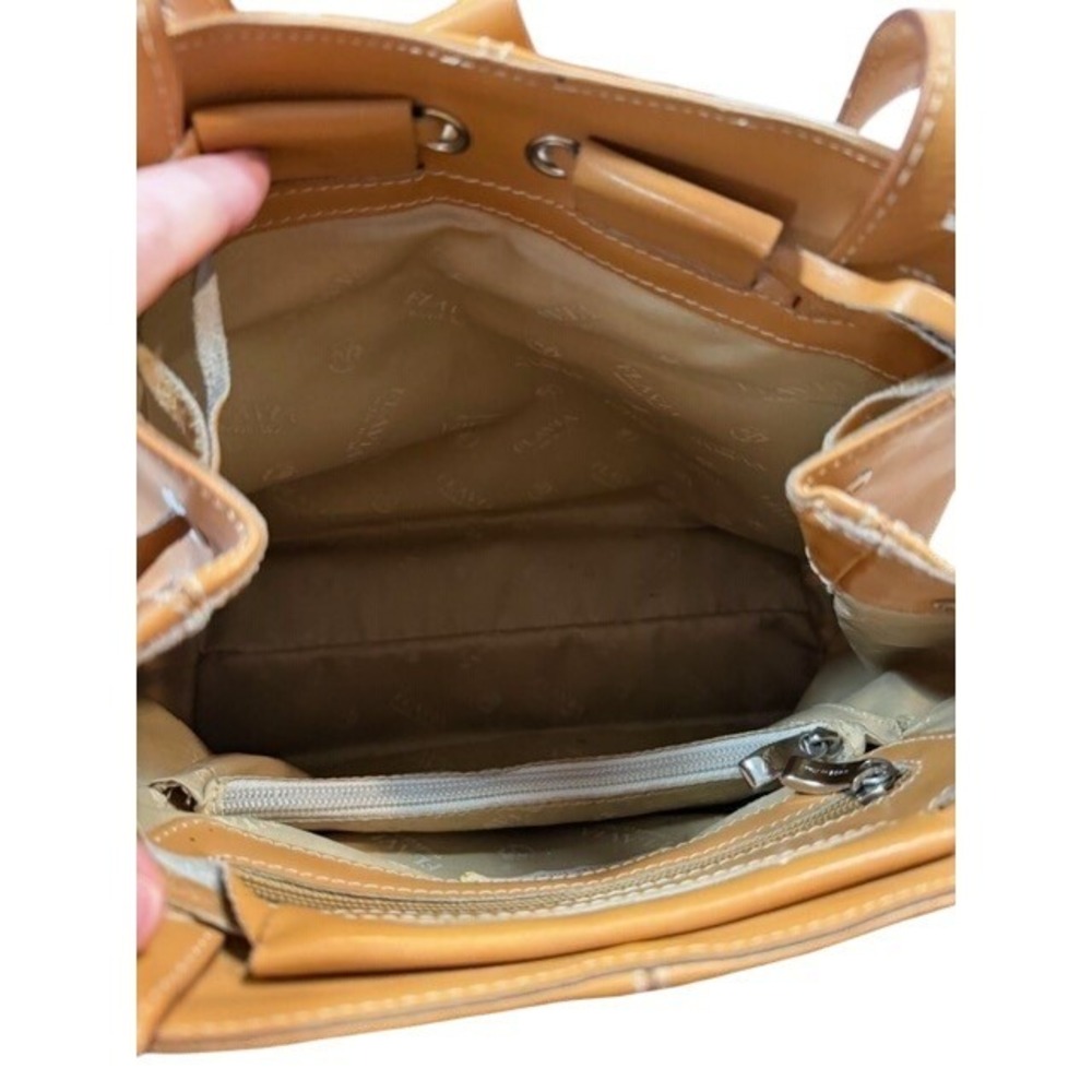 Flavia Pelleterie Made Italy Tan‎ Leather Tote Bag Studded Drawstring Shoulder - Picture 6 of 10